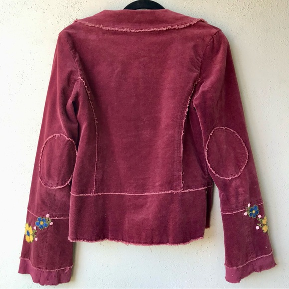 Joystick Jacket S-L Floral Embroidered Deconstructed Boho Burgandy - Picture 2 of 10